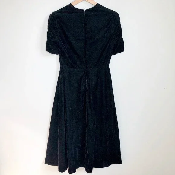 New Velvet Fit & Flare Princess Midi Dress Pleated Ruched Whimsigoth Dark Formal - Picture 8 of 9